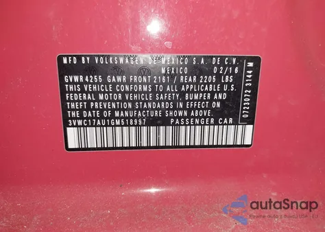 2016 Volkswagen Golf Sportwagen Tsi Limited Edition z USA, uszkodzony, nr VIN 3VWC17AU1GM518997